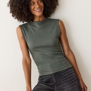 NWT Forest Green Marine Layer Lexi Rib Sun-In Mockneck Top Size Xs